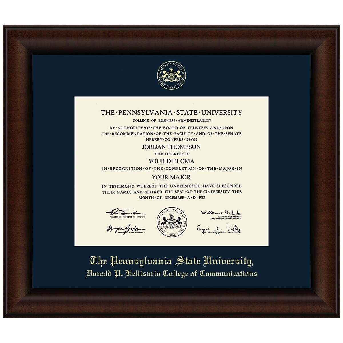 #105 Donald P. Bellisario College of Communications diploma frame Lenox (Walnut)